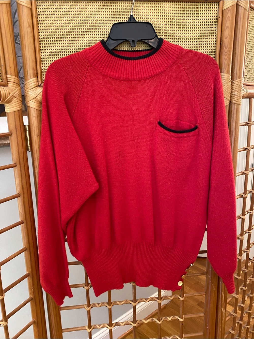 Women's Red Crewneck Sweater with Contrast Trim